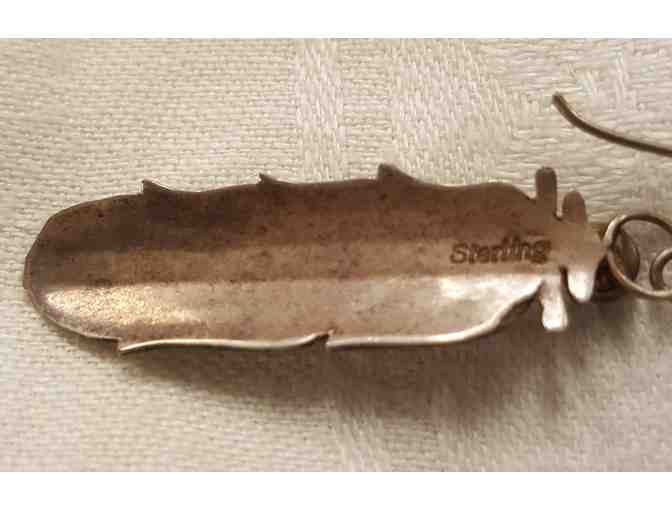 Vintage Sterling Silver and Turquoise Feather Earrings, Navajo