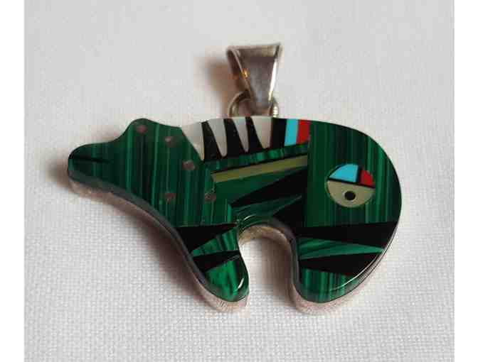 Bear Pendant with Sterling Silver and Multi Stone Inlay