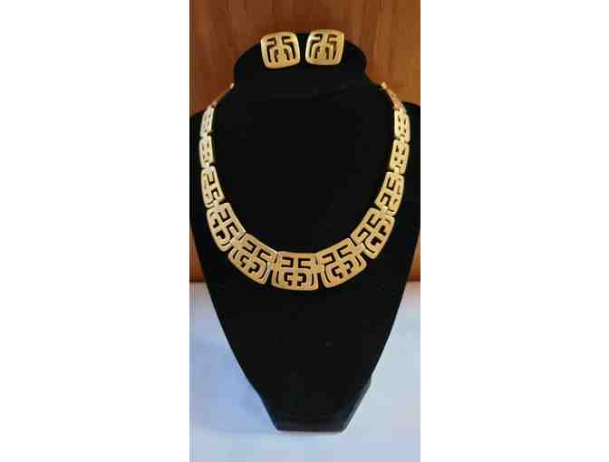 Crown Trifari Asian Motif Necklace and Earring Set