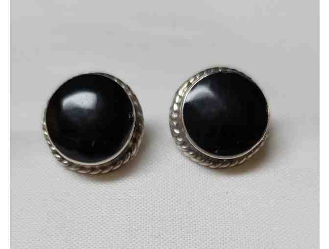 Mexican Sterling Silver and Onyx Stud Earrings