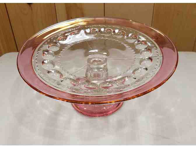 Vintage Tiffin Cranberry Glass Cake Stand