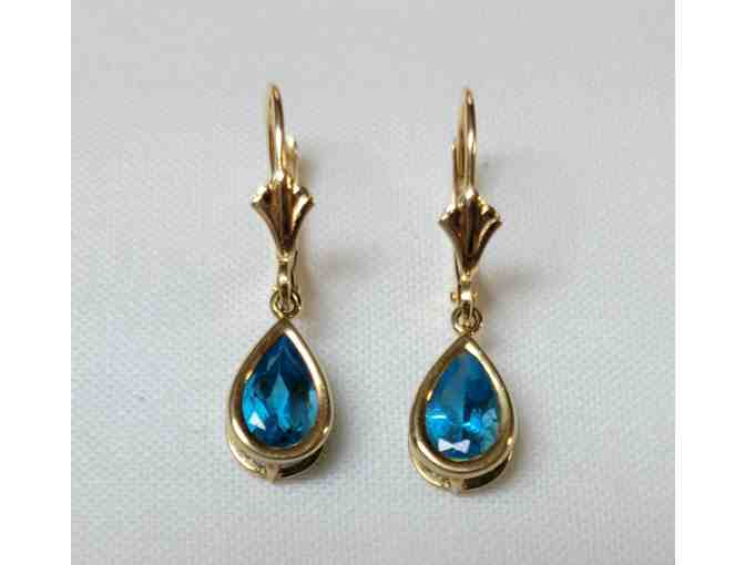 10K Gold Earrings with Blue Crystal or Gem