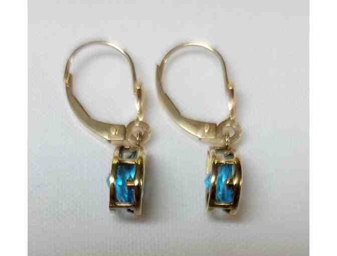 10K Gold Earrings with Blue Crystal or Gem