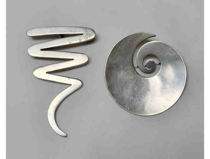 Vintage Mexican Silver Modernist Brooches, Set of Two