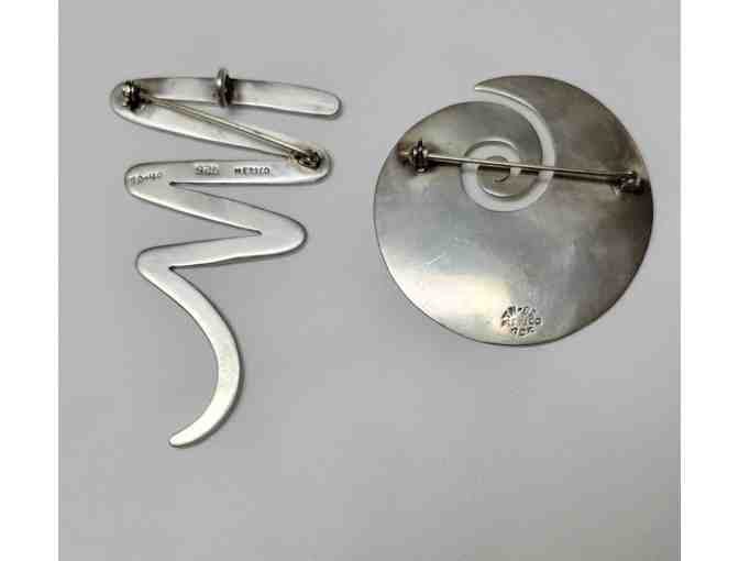 Vintage Mexican Silver Modernist Brooches, Set of Two