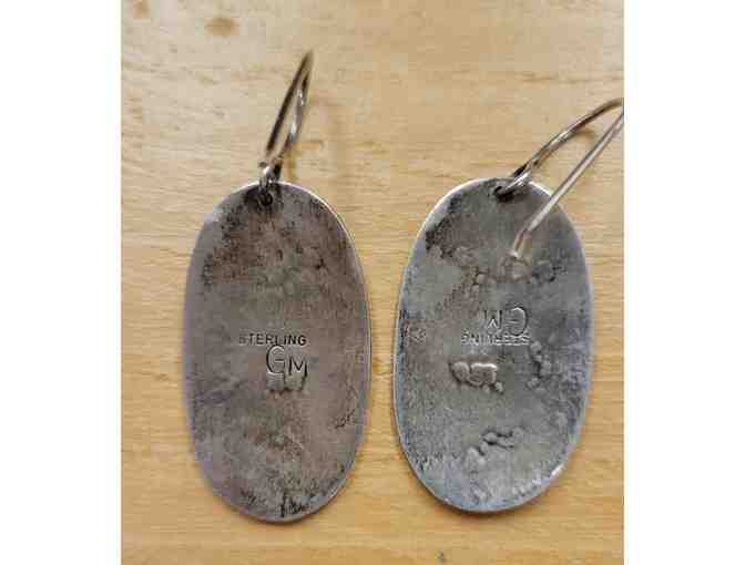 Sterling Silver Dangle Earrings with Hunting Scene and Accent Pin