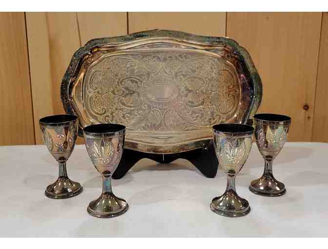 Vintage Silverplate Goblet Cups with Tray