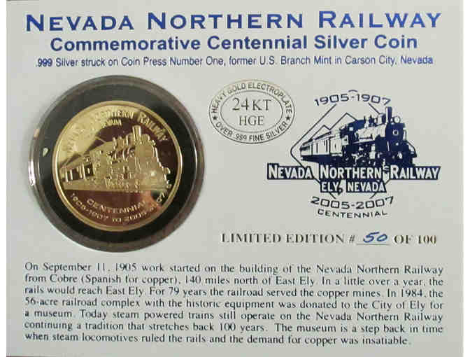Nevada Northern Railway 24k Gold-Plated Silver Centennial Coin 2005