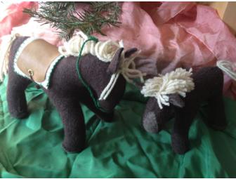 Papa Horse and Foal with Green Silk