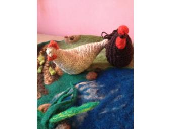Rooster, Hen & Chicks on Felted Playmat
