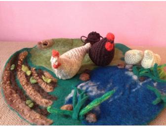 Rooster, Hen & Chicks on Felted Playmat