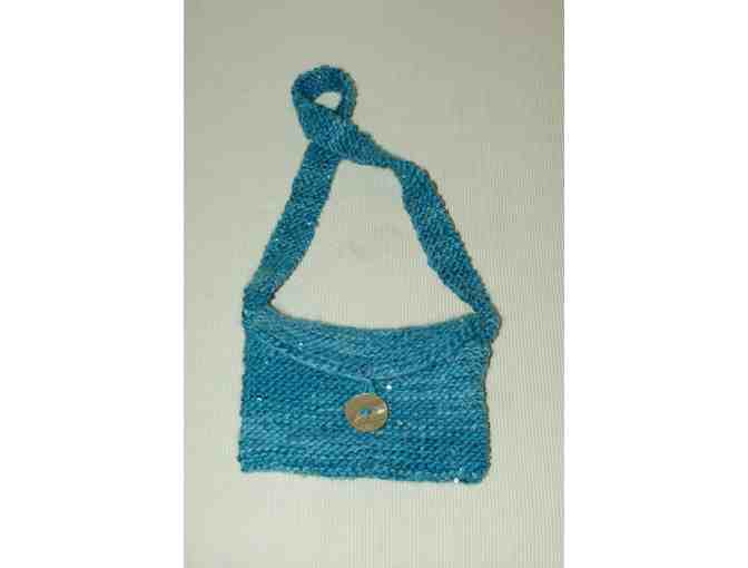 Handcrafted Blue Merino Wool Sequined Child's Handbag