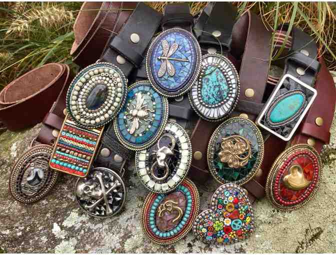 Camilla Klein Handmade Mosaic Belt Buckle + Leather Strap