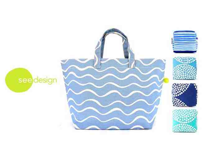 See Design Modern Print Square Tote Large - Turquoise Blue