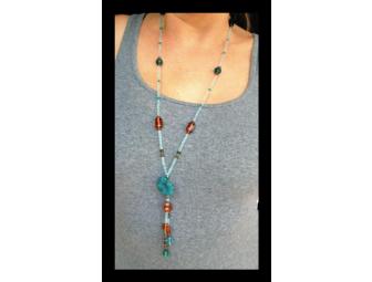 Aqua and Amber Long Lariat Necklace by Local Santa Barbara Artist