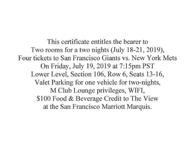 GIANTS/METS BASEBALL WEEKEND - 2 Rooms and 4 Club level seats and so much more.