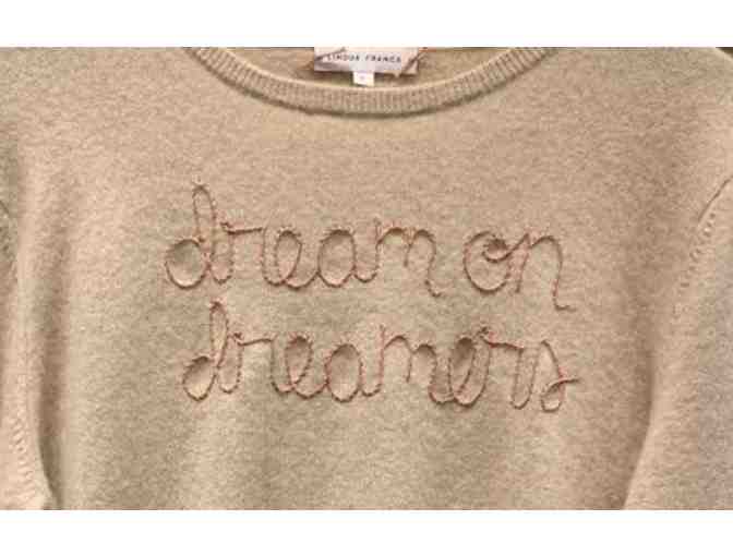 Lingua Franca Hand-Embroidered 'Dream On Dreamers' Cashmere Sweater