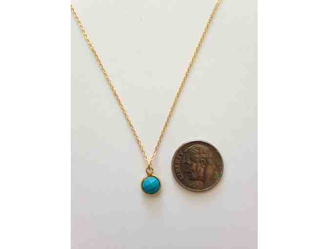 Taj Taj- Teensie 9- Vermeil Turquoise Bezel On Gold Fill Chain Necklace