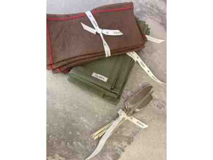 2 Sets of Beautiful Linen Napkins + 5 Hand-Forged Bronze Unlacquered Knives