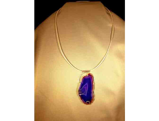 Unique Pendant - Freeform Polished Purple Agate Enhanced by Custom Sterling Silver Setting