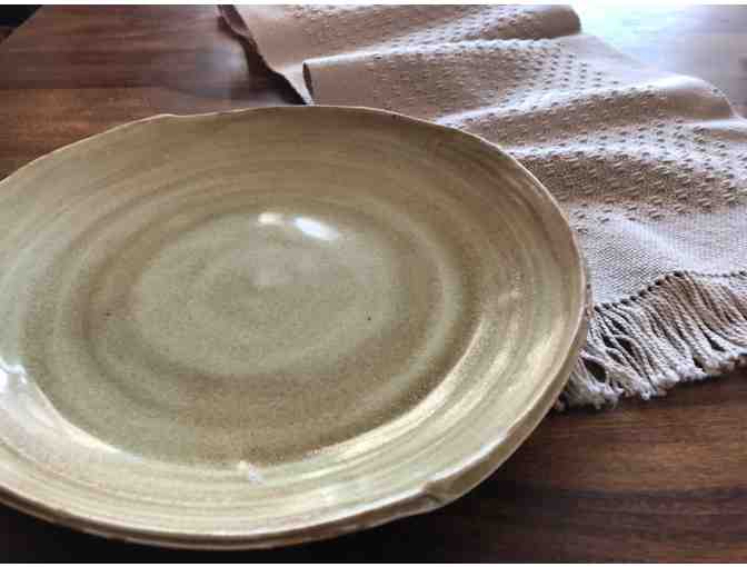 Handthrown Porcelain Platter and 100%  Cotton Handwoven Runner