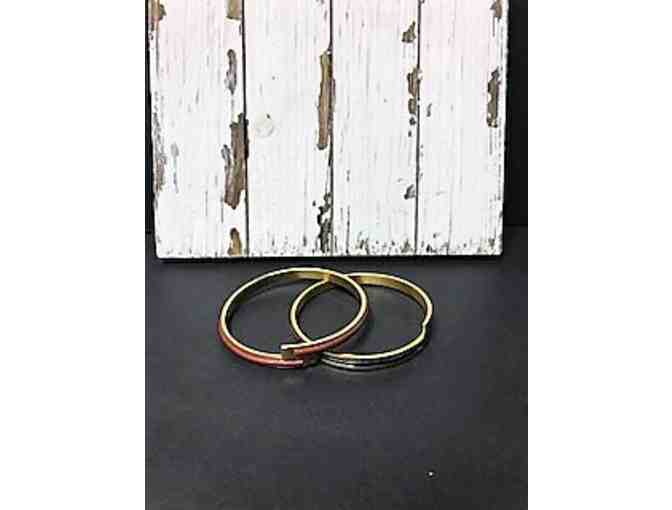 Gold Tone with Leather Inlay Bangle Bracelets