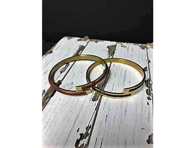 Gold Tone with Leather Inlay Bangle Bracelets
