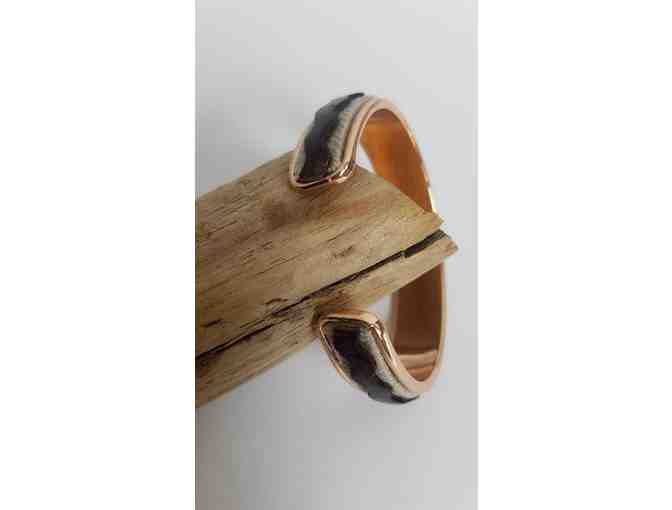 M.j. Jewels Gold Tone Cuff Bracelet with Leather Inlay