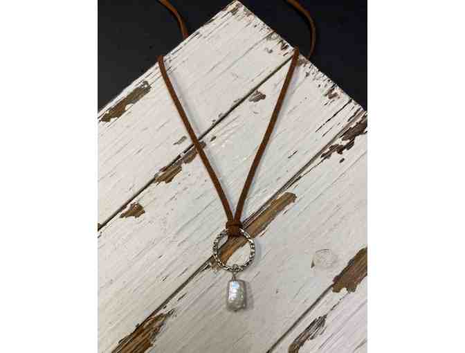 Hand Crafted Leather, Pewter and Pearl Necklace
