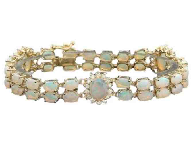 New with Tags 14KYG 12 CWT Opal and 1.35 CWT Diamond Bracelet with Locking Clasp