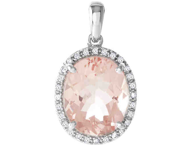 NEW WITH TAGS 5 CTW Morganite & Diamond Pendant & 14KW Gold Chain with Lobster Clasp