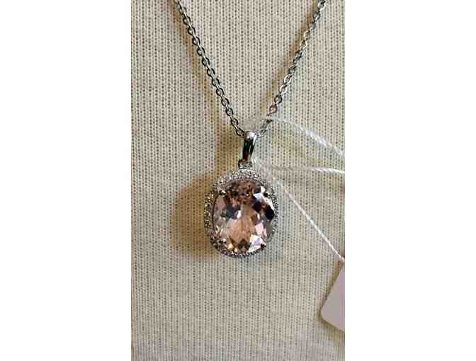 NEW WITH TAGS 5 CTW Morganite & Diamond Pendant & 14KW Gold Chain with Lobster Clasp
