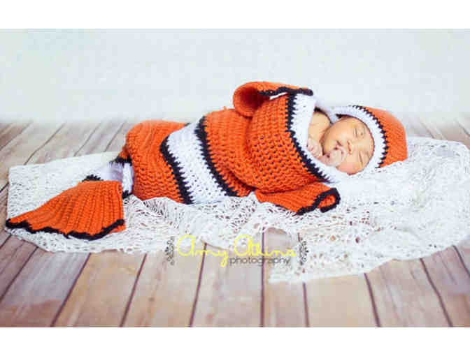 Crochet Clown Fish Newborn Cocoon and Hat - newborn, baby, photography prop, cocoon, unise