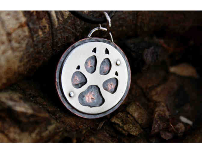 Wolf pawprint, sterling silver and copper pendant, wilderness, tracks, footprint