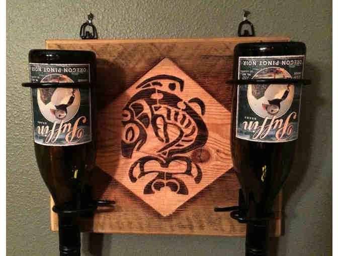 Northwest Tribal Carved Two Bottle Wine Rack
