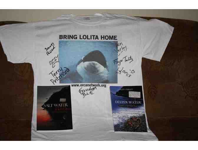 LEN VARLEY AUTGRAPHED TEE SHIRT AND 2 BOOK PACKAGE