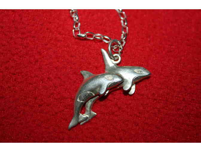 Vintage Mother and Child Orca Pendant with Chain.