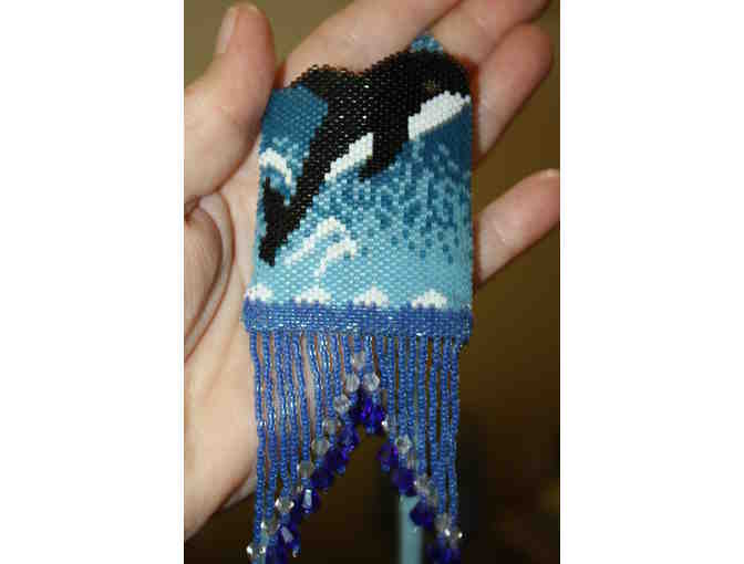 Hand-Beaded Orca Amulet And Orca Earring Set