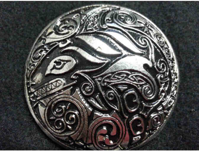 Large Pewter Disk Broach A With Celtic Orca