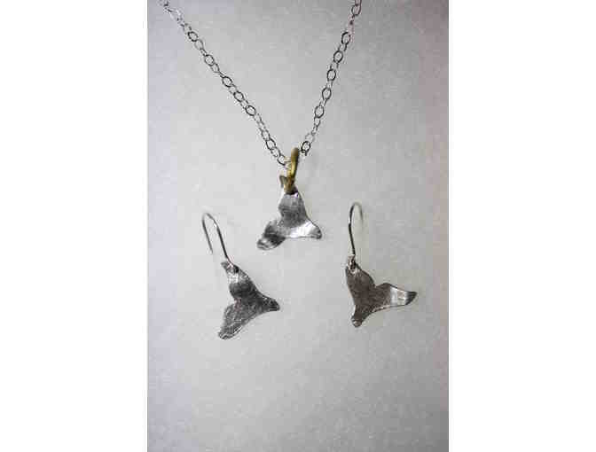 Reclaimed Silver Whale Tail pendant and earrings