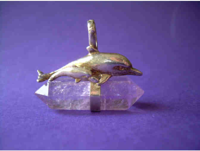 Mother Baby Dolphin Amethyst Pendant-Vintage Sterling Silveryst-'Brazil 925'