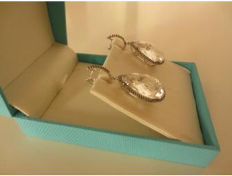 Tear-Drop earrings. White Quartz (27.76 carats) and Black Diamond Surround (136 dias)