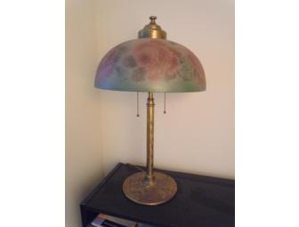 Early 20th Century Table Lamp with reverse painted shade/brass base