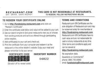 $50 Dining Certificates for $20