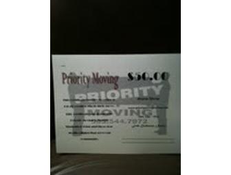 $50.00 gift certificate for Priority Moving