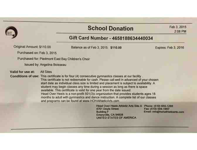 Gift Certificate for 4 Gymnastics Classes (2 of 2)