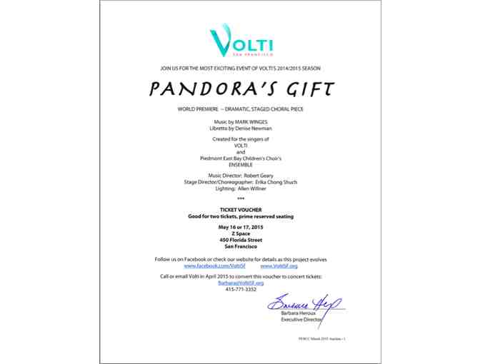 2 Tickets to Pandora's Gift - Volti & PEBCC Ensemble