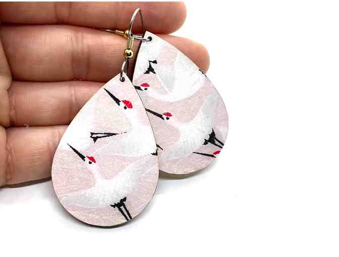 Pink Japanese Crane Tear Drop Earrings - Japanese-Inspired Earrings by PrettyKiku H