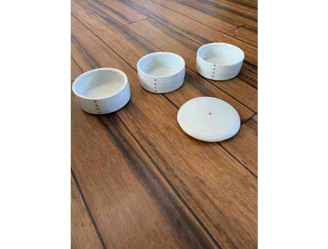 Pottery Handmade stoneware Stackable trio of Bowls with Lid