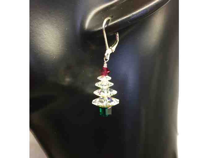 Swarovski Clear red and green Sterling X-mas tree earrings and necklace